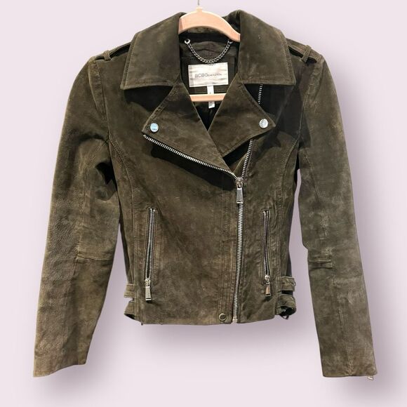 BCBGeneration Olive Suede Moto Jacket - Size XS - 100% Leather - Picture 3 of 7